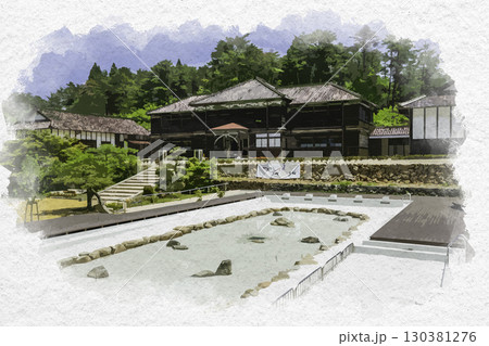 水彩画風 旧吹屋小学校 旧プール 岡山県高梁市 水彩画風 旧吹屋小学校 旧プール 岡山県高梁市 130381276