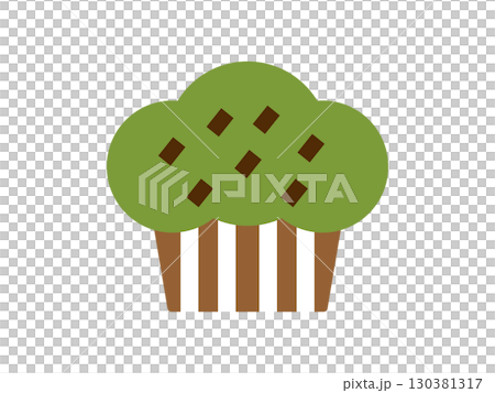 Illustration of a matcha muffin icon with chocolate chips 130381317