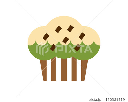 チョコチップが入った抹茶のマフィンのアイコンのイラスト 130381319