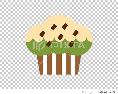 チョコチップが入った抹茶のマフィンのアイコンのイラスト 130381319