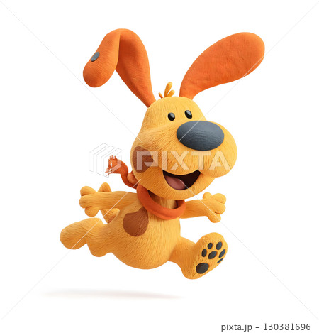 Cute 3D Cartoon Corgi Dog Jumping Playfully 130381696