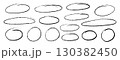 Black crayon oval and circle collection. Hand drawn doodle ellipses and rough round shapes for emphasis highlights and diagrams. Vector pencil sketch elements isolated 130382450