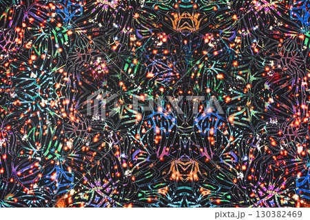 Hypnotic Kaleidoscopic Optical Illusion. Colorful Symmetrical Abstract on Dark Background Hypnotic Kaleidoscopic Optical Illusion. Colorful Symmetrical Abstract on Dark Background 130382469