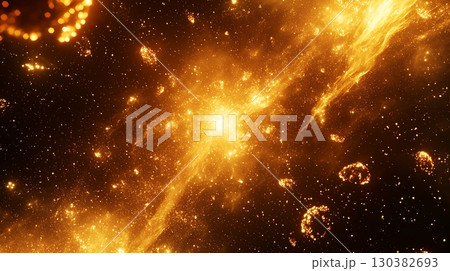 A bright yellow starry sky with a lot of stars 130382693