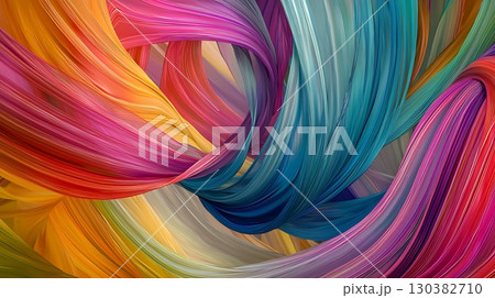 A colorful, abstract painting of a rainbow with a spiral shape 130382710