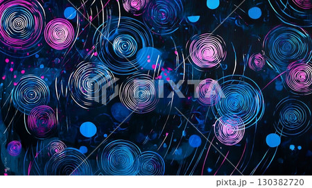 A colorful abstract painting of raindrops with a blue background 130382720