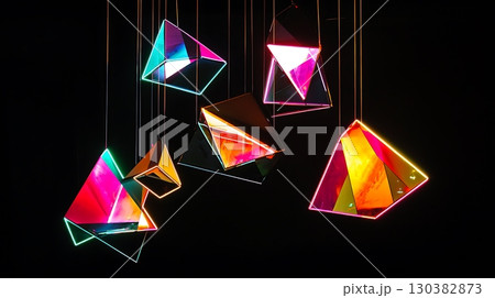 A series of colorful lights hanging from the ceiling 130382873