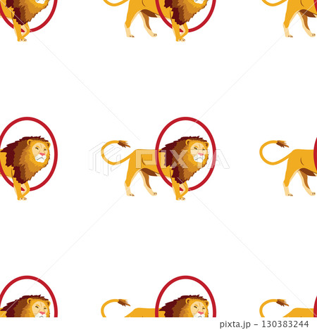 Seamless pattern with CIRCUS theme. Clowns, strongmen, lions, magic hat, hare in hat, holiday, balloons, tents. Circus characters. Cartoon flat style. Seamless pattern with CIRCUS theme. Clowns, strongmen, lions, magic hat, hare in hat, holiday, balloons, tents. Circus characters. Cartoon flat style. 130383244