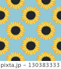 Seamless pattern with sunflower, green leaves and black seeds 130383333