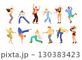 Exploring diverse dance styles and embracing joyful movements through vibrant vector art 130383423