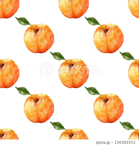 Peach seamless watercolor pattern with velvety texture and soft blush. White background design for summer branding and packaging projects 130383551