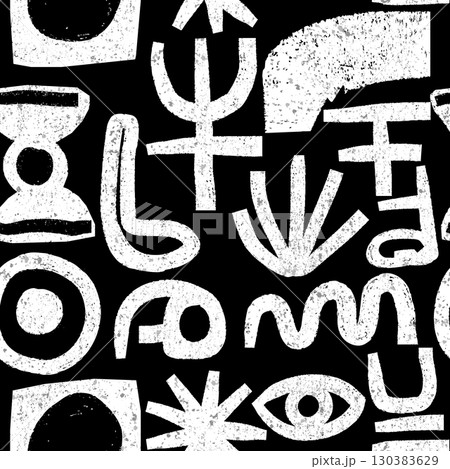 Seamless vector doodle pattern with abstract textured black white shapes 130383629