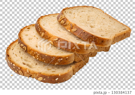 Sliced bread with seeds, healthy breakfast staple isolated on transparent background, whole grain food Sliced bread with seeds, healthy breakfast staple isolated on transparent background, whole grain food 130384137