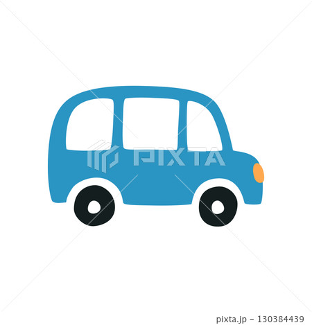 Car side view. Blue auto. Wheel transport profile. 130384439