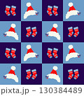 Checkered Christmas pattern 2026 with Santa hats and festive socks 130384489