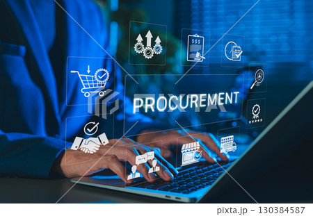Procurement management and supply chain concept. Procurement icons related to logistics, supply chain, and inventory management. procurement in ensuring efficient business operations. delivery service 130384587