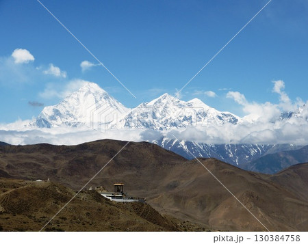 Monastery in Himalayas mountains, Nepal Monastery in Himalayas mountains, Nepal 130384758