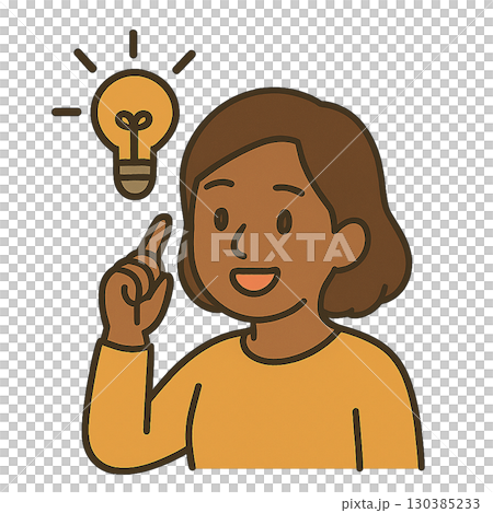 A woman inspired by a light bulb / Flat illustration of ideas, solutions, and plans A woman inspired by a light bulb / Flat illustration of ideas, solutions, and plans 130385233