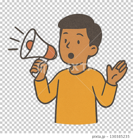 A man announcing with a megaphone / Flat illustration of announcements, public relations and customer acquisition 130385235