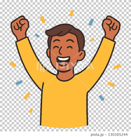 A flat illustration of a happy man giving a fist pump / success, achievement, celebration A flat illustration of a happy man giving a fist pump / success, achievement, celebration 130385244