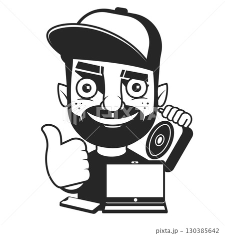 Computer Monitor icon on a round button. - Computer Monitor icon on a round button. - 130385642