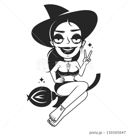 Vector witch flying on a broomstick on white 130385647