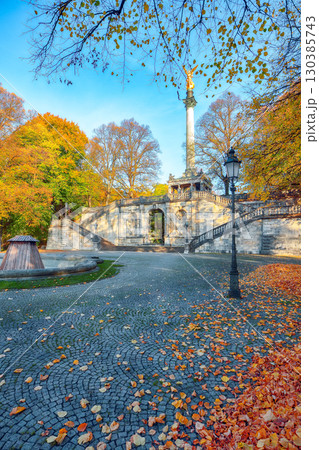 Amazing autumn view of Angel of Peace (Friedensengel) monument. Amazing autumn view of Angel of Peace (Friedensengel) monument. 130385743