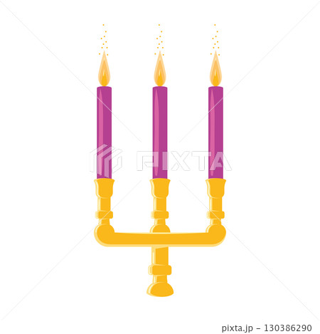Gold candelabra with three pink candles Vector 130386290