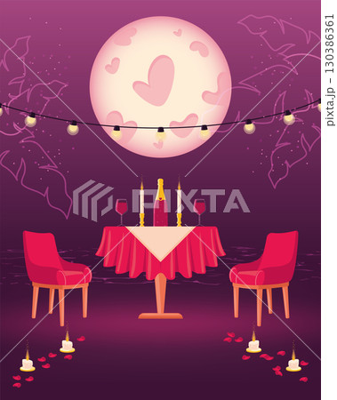 Romantic dinner table setup with candles Vector Romantic dinner table setup with candles Vector 130386361