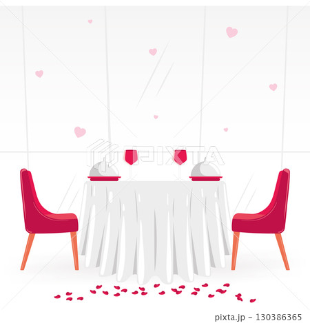 Minimalist dinner table with red accents Vector Minimalist dinner table with red accents Vector 130386365