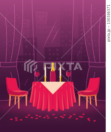 Romantic dinner table setup with candles Vector Romantic dinner table setup with candles Vector 130386371