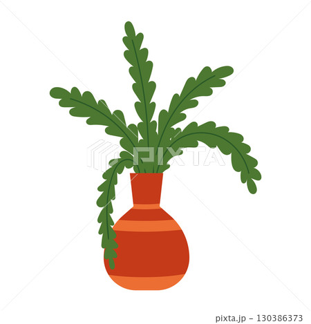 Decorative plant in orange striped vase Vector 130386373