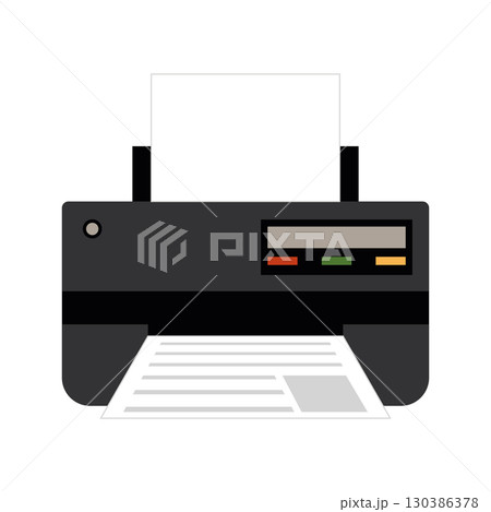 Black office printer with printed document Vector Black office printer with printed document Vector 130386378
