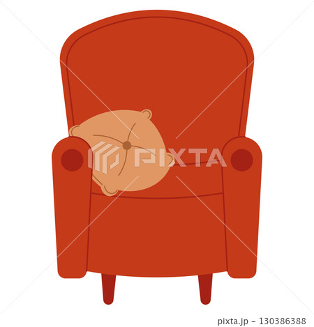 Red armchair with beige decorative cushion Vector 130386388