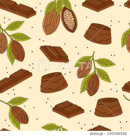 Cocoa bean candy pattern. Vector 130386588