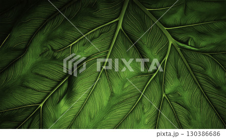 Closeup of overlapping vibrant green tropical leaves 130386686