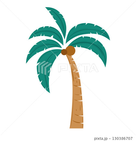 Coconut palm tree with green leaves and brown trunk Vector 130386707