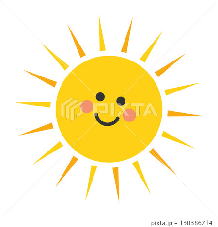 Smiling sun with rays in flat style Vector 130386714