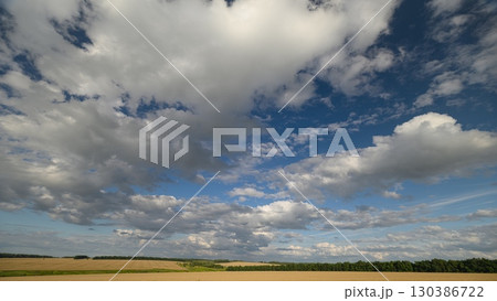 A Beautiful, Expansive Sky with Fluffy, Billowing Clouds Over Lush Open Fields of Greenery A Beautiful, Expansive Sky with Fluffy, Billowing Clouds Over Lush Open Fields of Greenery 130386722