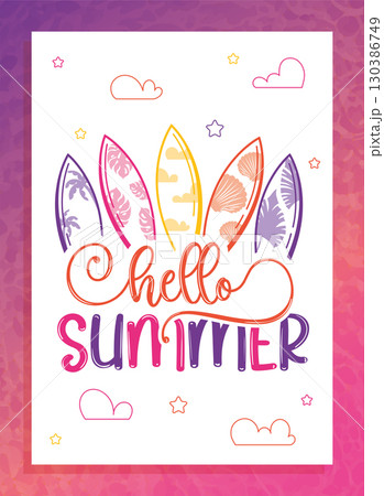 Hello summer poster with surfboards and stars Vector 130386749
