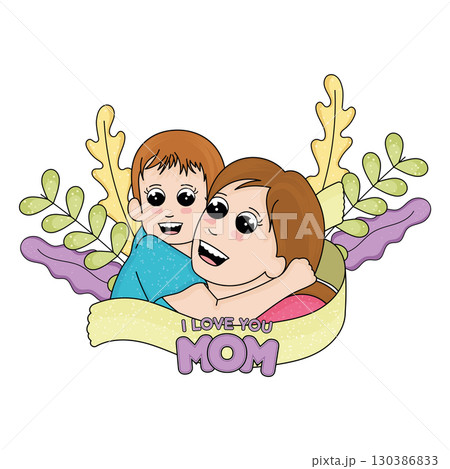 Cute mother character with her son Mother day Vector Cute mother character with her son Mother day Vector 130386833