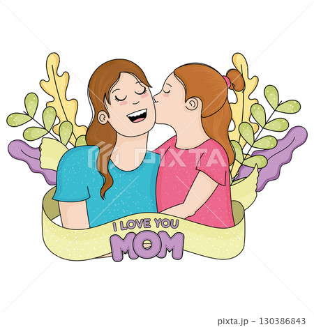 Cute mother character with her daughter Mother day Vector 130386843