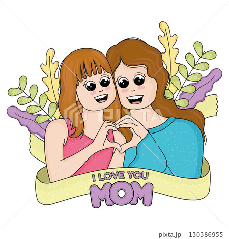 Cute mother character with her daughter Mother day Vector 130386955