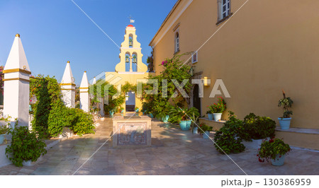 Bell tower of Theotokos Monastery in Corfu Greece Bell tower of Theotokos Monastery in Corfu Greece 130386959