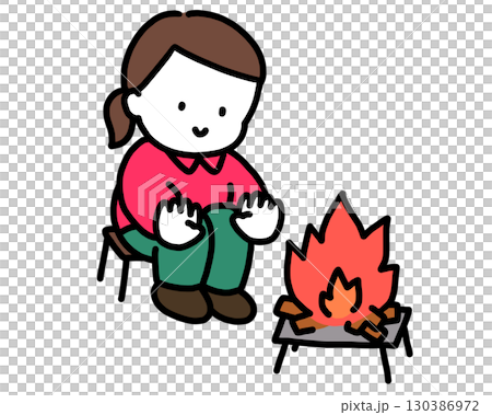 焚き火をする女性 焚き火をする女性 130386972