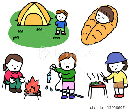 キャンプをする家族 キャンプをする家族 130386974