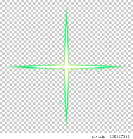 透明背景上的綠色十字形閃光效果 130387551