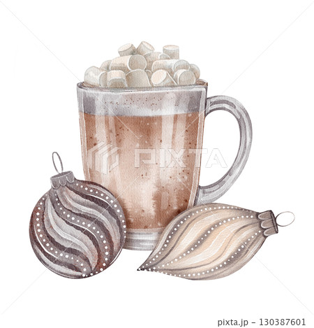 Christmas cocoa ornaments watercolor 130387601