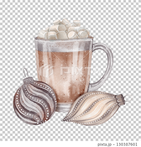 Christmas cocoa ornaments watercolor 130387601