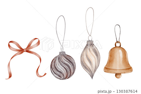 Christmas ornaments and ribbon Christmas ornaments and ribbon 130387614
